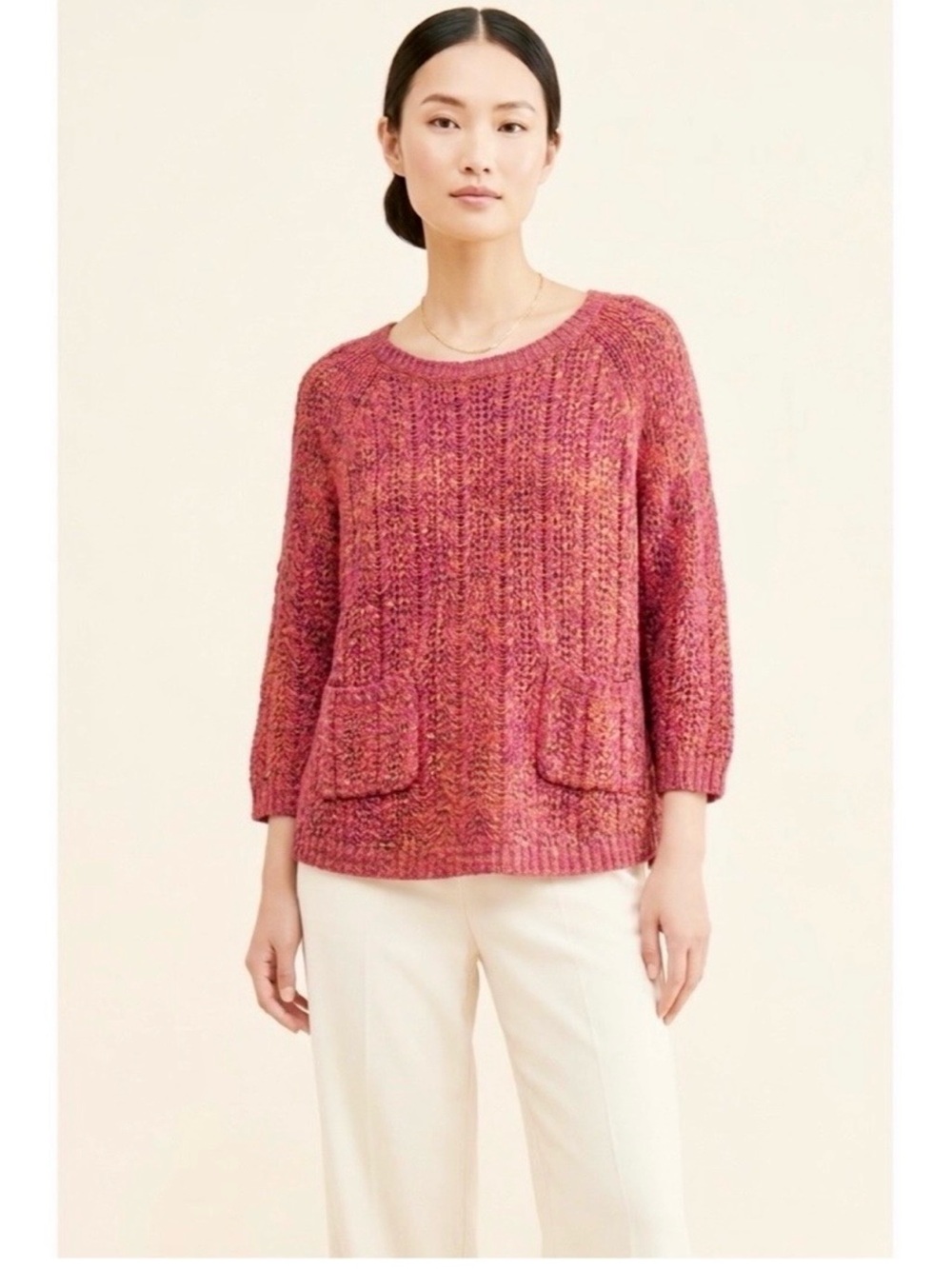 Anthropologie Moth Marked Cotton Oversized Crew Neck Tunic Sweater Size Small